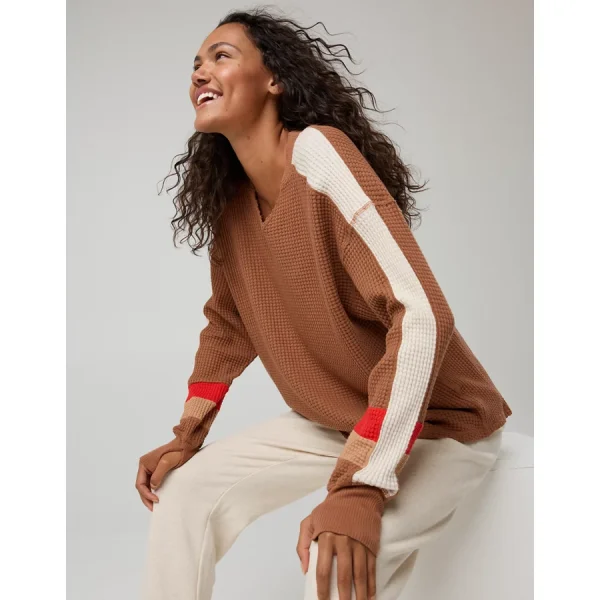 OFFLINE By Aerie Wow! Waffle Notch Neck Long Sleeve T-Shirt - Horizon