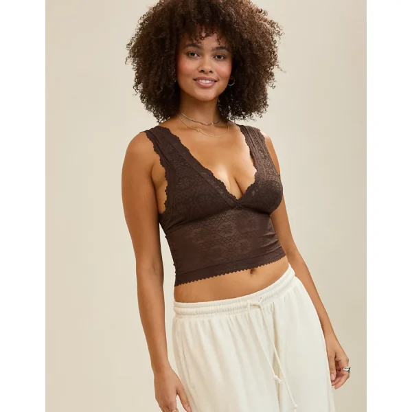 Show Off Lace Plunge Bra Top - Deep Earth