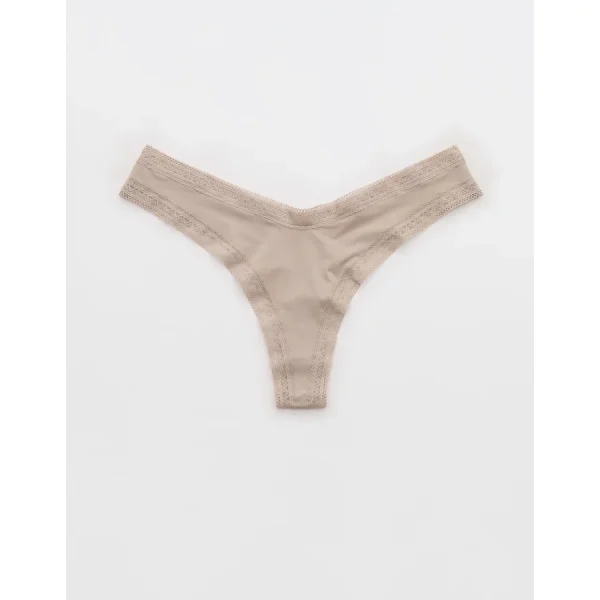 SMOOTHEZ Microfiber Lace Thong Underwear - Stone Harbor