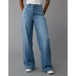 AE Dreamy Drape Stretch Super High-Waisted Baggy Wide-Leg Jean - Medium Bright Indigo