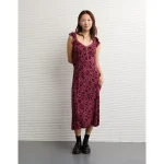 AE Lace Trim Midi Dress - Burgundy