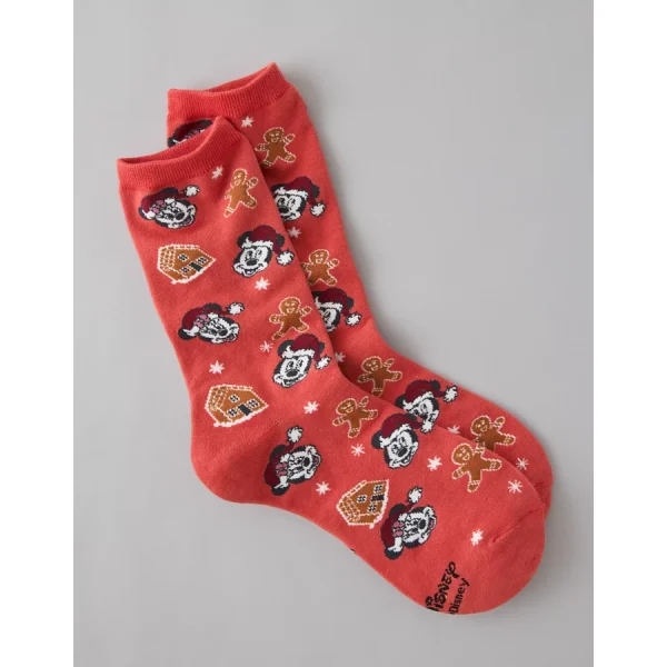 AE Mickey Mouse Christmas Crew Socks - Faded Red