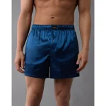AEO Men's Solid Satin Pocket Boxer Short - Blue