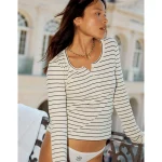 Aerie Essential Henley Layering T-Shirt - Heather Frost