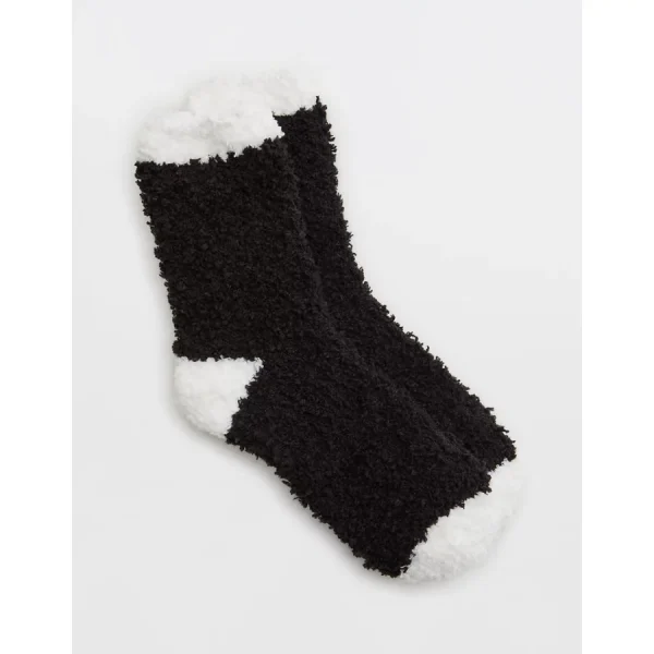 Aerie Fuzzy Crew Socks - True Black