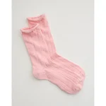 Aerie Knit Pointelle Crew Socks - Club Pink
