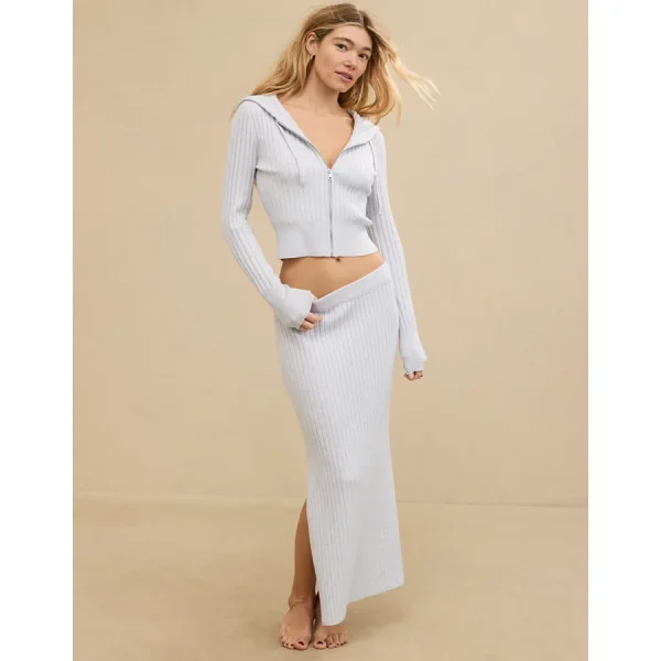 Aerie Late Night Midi Skirt - Light Heather Gray