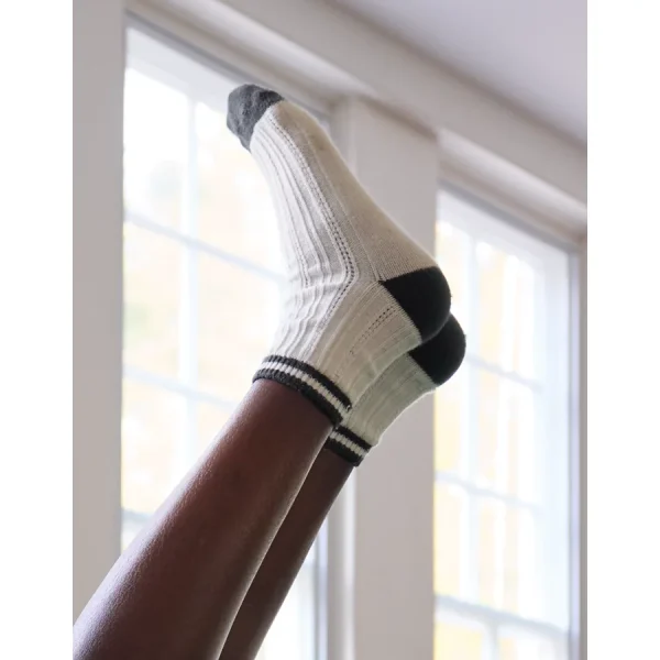 Aerie Pointelle Stripe Quarter Socks - Grey Shadow