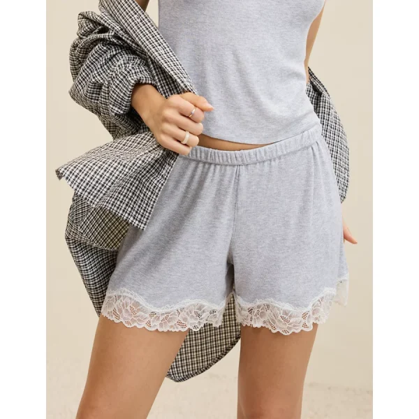 Aerie Real Soft® Rib Lace Boxer - Medium Heather Gray