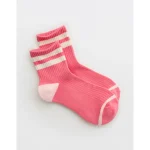 Aerie Striped Quarter Socks - Playful Pink