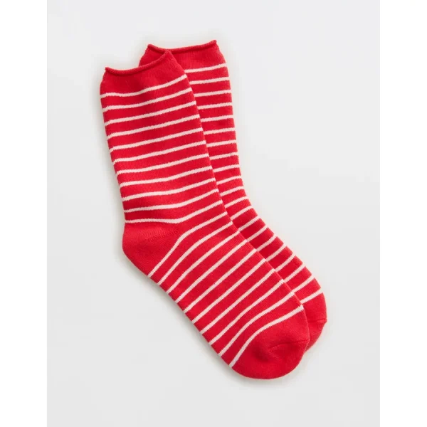 Aerie Terry Crew Socks - Bright Red