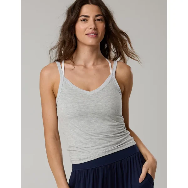 OFFLINE By Aerie Thumbs Up V-Neck Tank Top - Medium Heather Gray