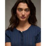 AE Henley Pointelle Sweater T-Shirt - Navy