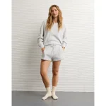 AE High-Waisted Big Hug Fleece Short - Light Heather Gray