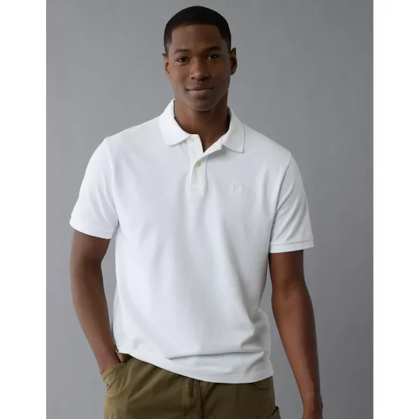 AE Lived-In Stretch Pique Polo Shirt - White