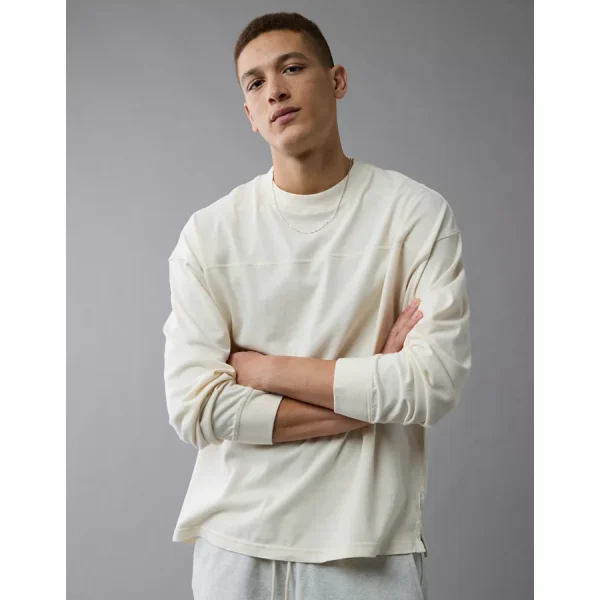 AE Long-Sleeve Boxy Sueded Jersey T-Shirt - Cream