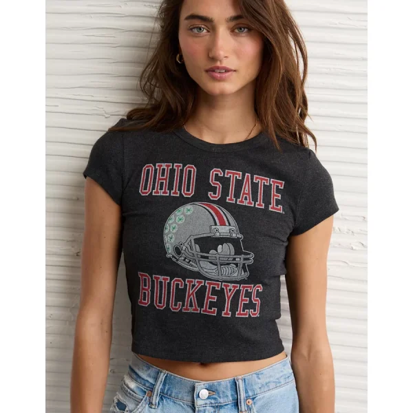 AE Ohio State Buckeyes Graphic Cropped Baby Tee - Faded Black