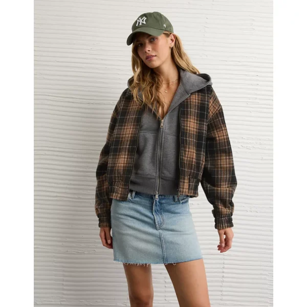 AE Plaid Bubble Bomber Jacket - Multi