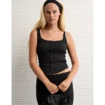 AE Scoop Neck Pointelle Tank Top - True Black