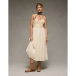 AE V-Neck Crochet Midi Dress - Cream