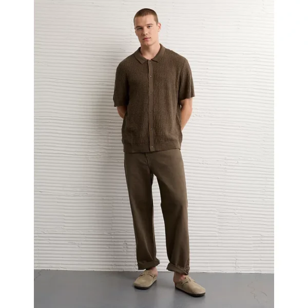 AE Weekend Button-Up Sweater Polo Shirt - Olive