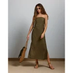 AE77 Strapless Linen Midi Dress - Olive