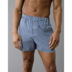 AEO Men's Plaid Poplin Pocket Boxer Short - Navy