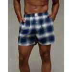 AEO Stretch Plaid Classic Boxer Short - Navy