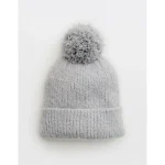 Aerie Fuzzy Pom Beanie - Medium Heather Gray
