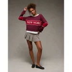 AE Boatneck Graphic Sweater - Wineberry