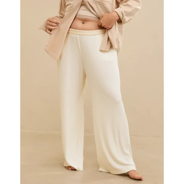 Aerie Off-Duty Cozy Knit Ribbed Trouser PJ - Soft Muslin