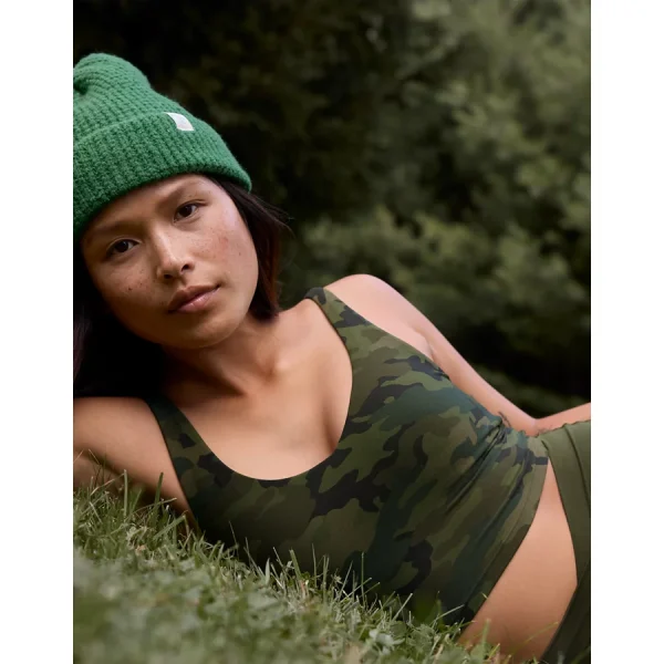 OFFLINE By Aerie Real Me Low Key Longline Sports Bra - Olive Daze
