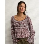 AE Chiffon Ruched Blouse - Purple