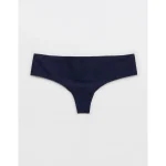 SMOOTHEZ No Show Lace Thong Underwear - Navy