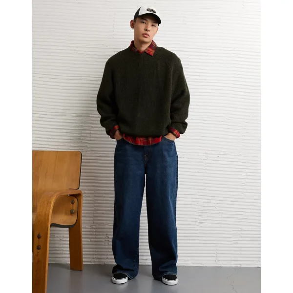 AE Cozy Cabin Crew Neck Sweater - Camo Green