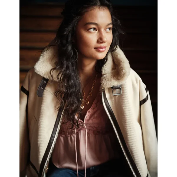 AE Cropped Corduroy Bomber Jacket - Cream