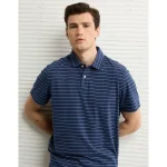 AE 24/7 Club Logo Striped Polo Shirt - Dark Blue