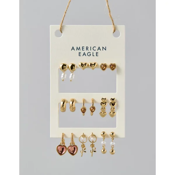 AE Heart Earrings 9-Pack - Gold