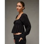 AE Long Sleeve Babydoll Blouse - Black