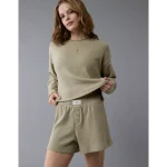 AE Luxe Plush Waffle Tee + Short Lounge Set - Washed Olive