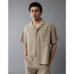 AE Poolside Striped Button-Up Shirt - Dune Khaki