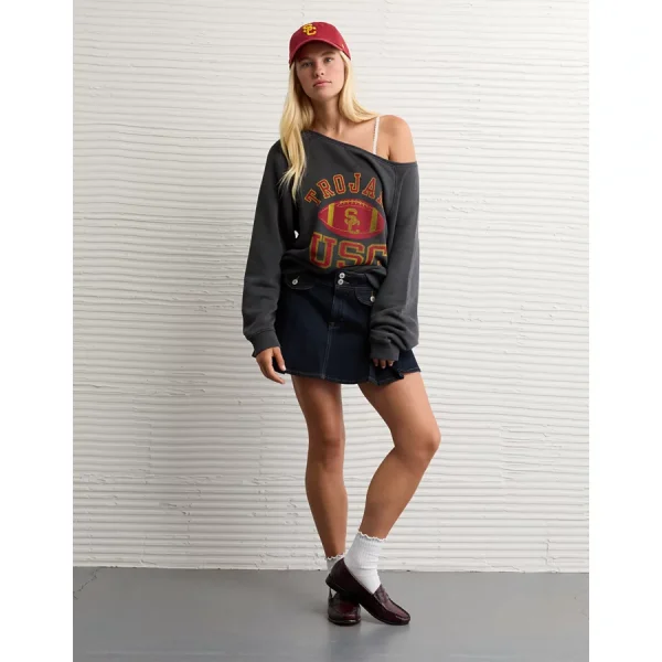 AE USC Trojans Graphic Off The Shoulder Sweatshirt - Black Wash