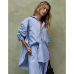 AE77 Premium Oversized Poplin Boyfriend Shirt - Blue