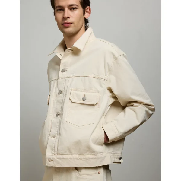 AE77 Premium Slim Fit Denim Trucker Jacket - Natural