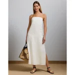 AE77 Strapless Linen Midi Dress - White
