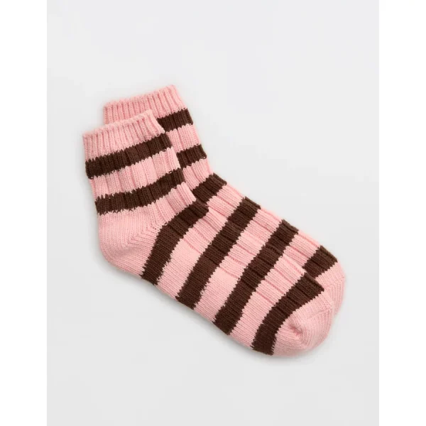 Aerie Knit Stripe Quarter Socks - Club Pink