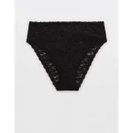 Show Off Flocked Vintage Lace High Waisted Bikini Underwear - True Black