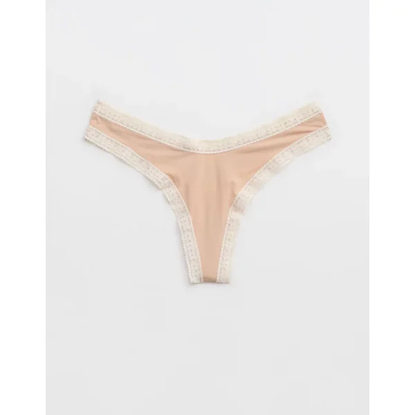 SMOOTHEZ Microfiber Lace Thong Underwear - Sands
