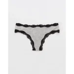 Superchill Modal Lace Thong Underwear - Medium Heather Gray