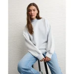 AE Everyday Luxe Mock Neck Sweatshirt - Light Blue